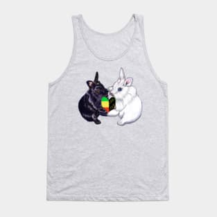 Reggae bunnies - bunny rabbits holding a love heart shape - pair of cute furry ebony and snow colored coloured lionhead bunny rabbit Tank Top